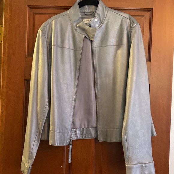 100% Leather Jacket NINE WEST Silver/Grey Size 14.